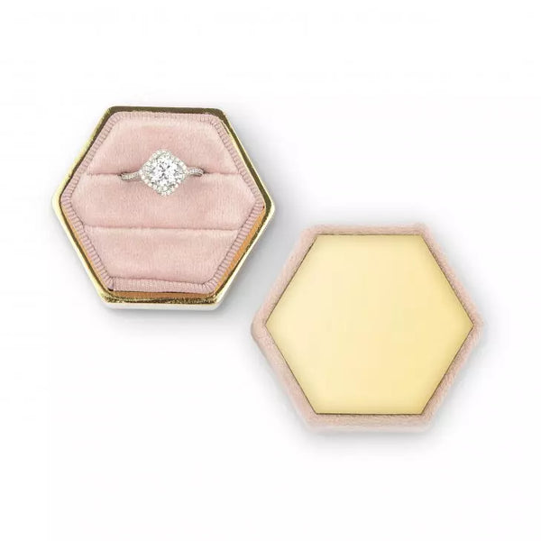 Velvet Hexagon Wedding Ring Box - Blank