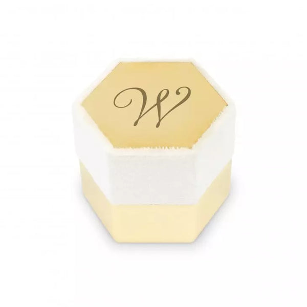 Personalized Velvet Hexagon Wedding Ring Box - Script Initial