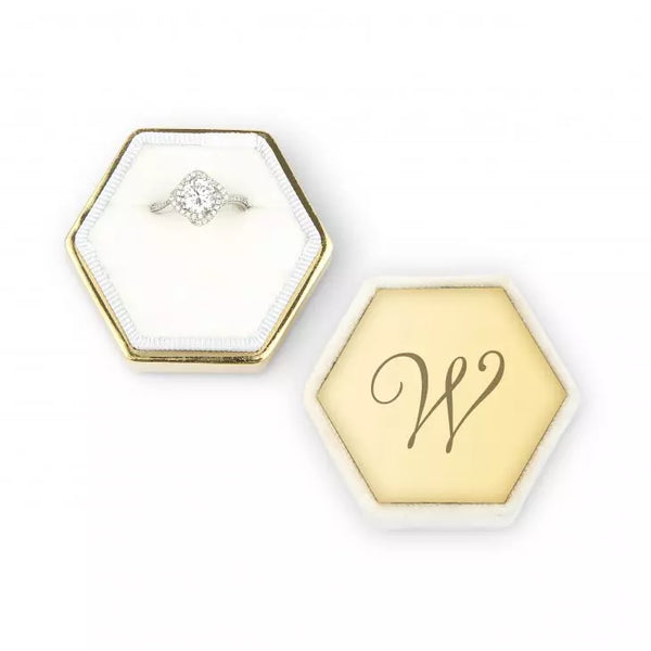 Personalized Velvet Hexagon Wedding Ring Box - Script Initial