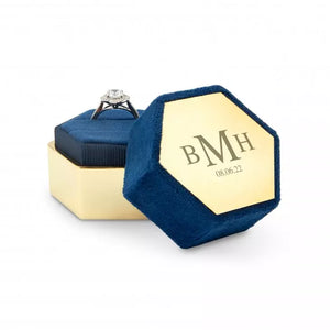 Personalized Velvet Hexagon Wedding Ring Box - Traditional Monogram