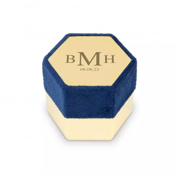 Personalized Velvet Hexagon Wedding Ring Box - Traditional Monogram