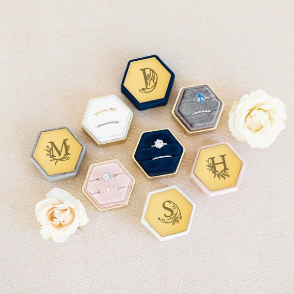 Personalized Velvet Hexagon Wedding Ring Box - Modern Fairy Tale