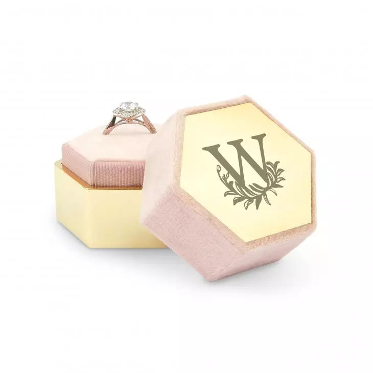 Personalized Velvet Hexagon Wedding Ring Box - Modern Fairy Tale