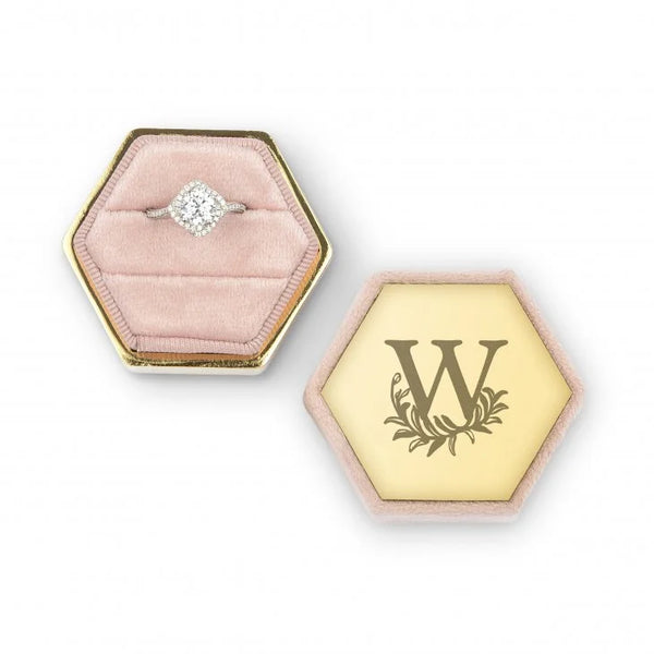 Personalized Velvet Hexagon Wedding Ring Box - Modern Fairy Tale