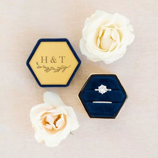 Personalized Velvet Hexagon Wedding Ring Box - Garland Monogram