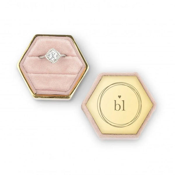 Personalized Velvet Hexagon Wedding Ring Box - Little Heart