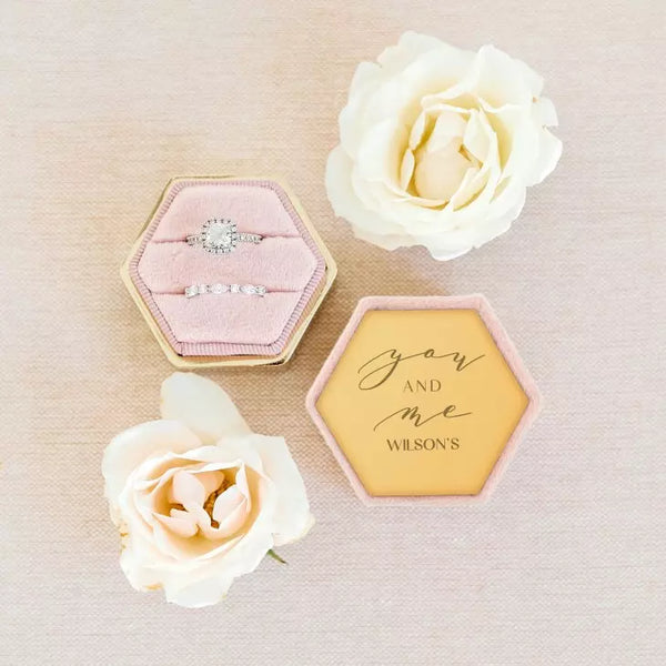 Personalized Velvet Hexagon Wedding Ring Box - You and Me