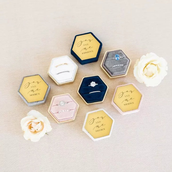 Personalized Velvet Hexagon Wedding Ring Box - You and Me