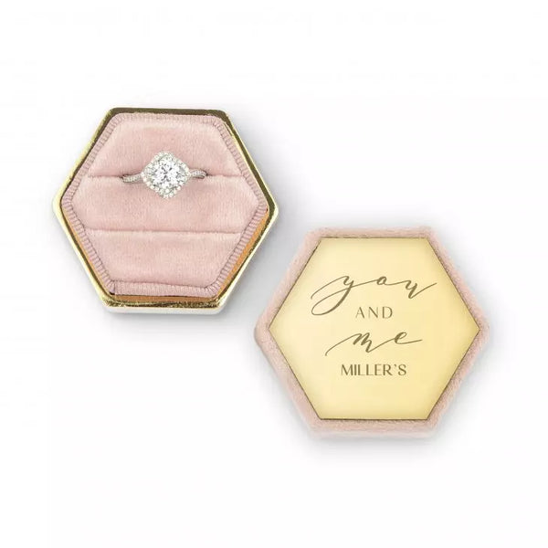 Personalized Velvet Hexagon Wedding Ring Box - You and Me