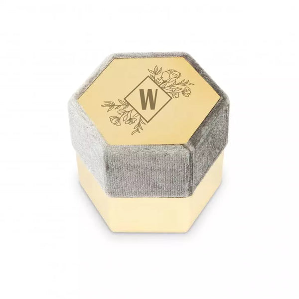 Personalized Velvet Hexagon Wedding Ring Box - Floral Monogram