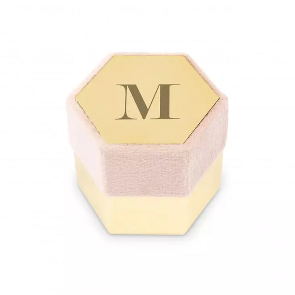 Personalized Velvet Hexagon Wedding Ring Box - Modern Serif Monogram