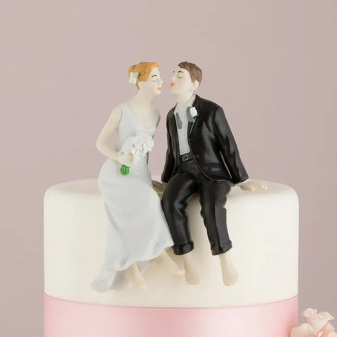 Couple Wedding Cake Topper Figurine - Sitting Bride and Groom