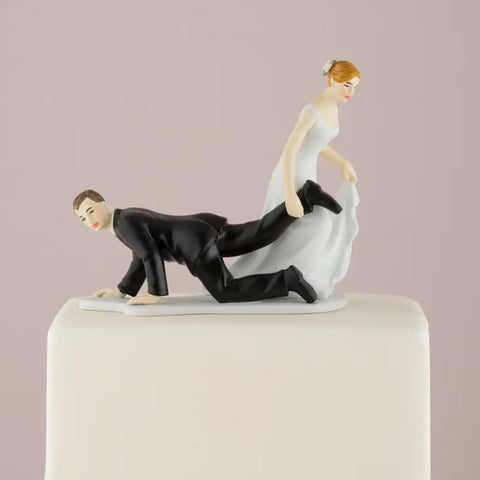 Bride and Groom Couple Wedding Cake Topper Figurine - Having The Upper Hand