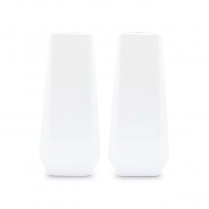 Tall Geometric Faceted Ceramic Flower Vases - White - Set of 2