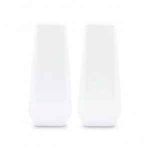 Tall Geometric Faceted Ceramic Flower Vases - White - Set of 2