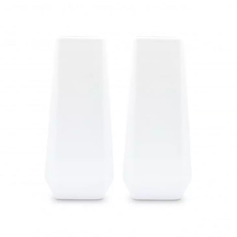 Tall Geometric Faceted Ceramic Flower Vases - White - Set of 2