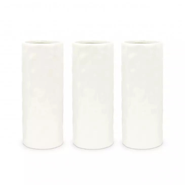 Tall Dimpled Cylindrical Ceramic Flower Vase - White - Set of 3