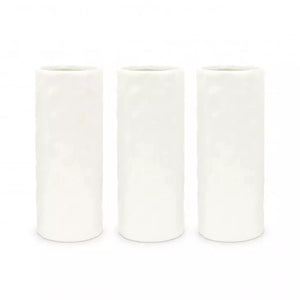 Tall Dimpled Cylindrical Ceramic Flower Vase - White - Set of 3