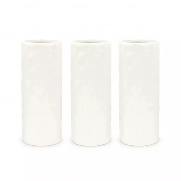 Tall Dimpled Cylindrical Ceramic Flower Vase - White - Set of 3