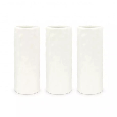 Tall Dimpled Cylindrical Ceramic Flower Vase - White - Set of 3