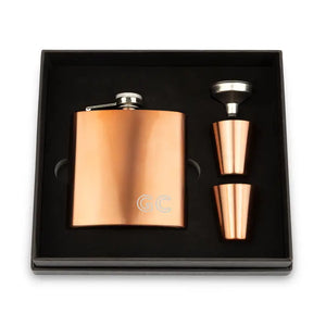 Engraved 6 oz. Stainless Steel Hip Flask Gift Box Set - Line Initials