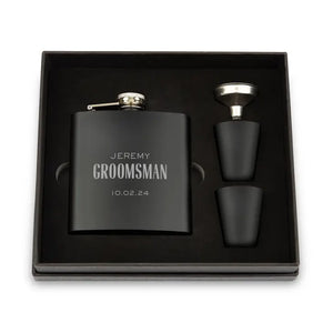 Engraved 6 oz. Stainless Steel Hip Flask Gift Box Set - Modern Groomsman