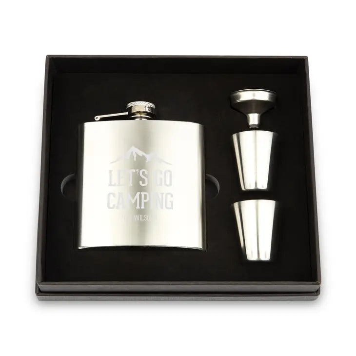 Engraved 6 oz. Stainless Steel Hip Flask Gift Box Set - Mountain Range