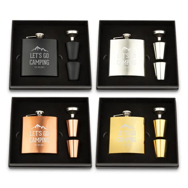 Engraved 6 oz. Stainless Steel Hip Flask Gift Box Set - Mountain Range