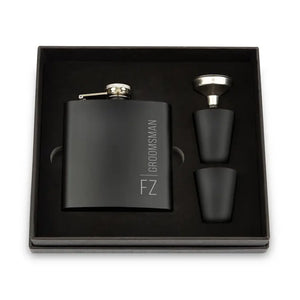 Engraved 6 oz. Stainless Steel Hip Flask Gift Box Set - Vertical Monogram & Text