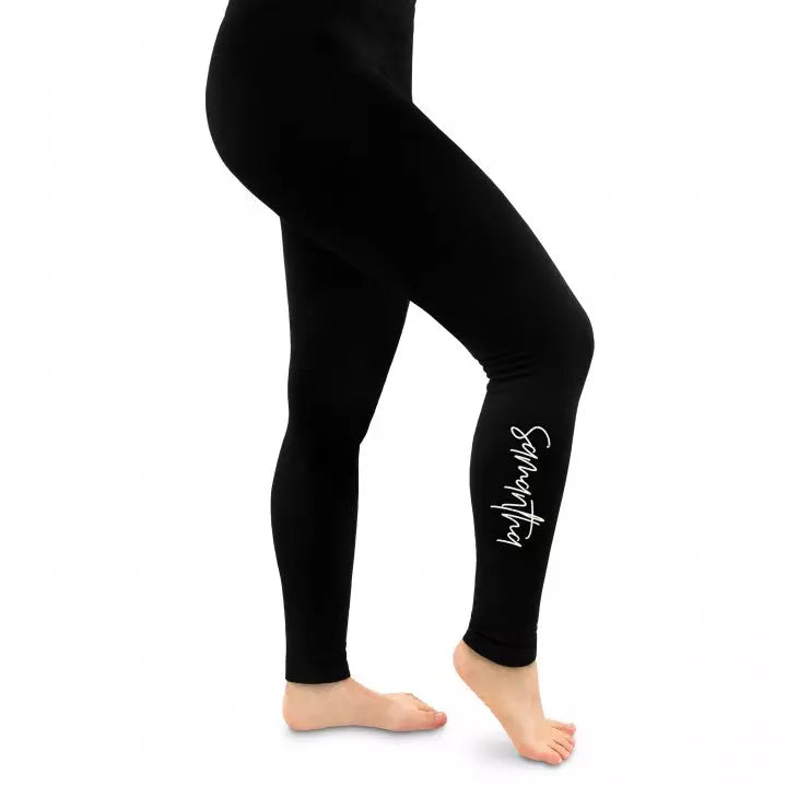 Women’s Custom Printed Black Leggings - Script Font