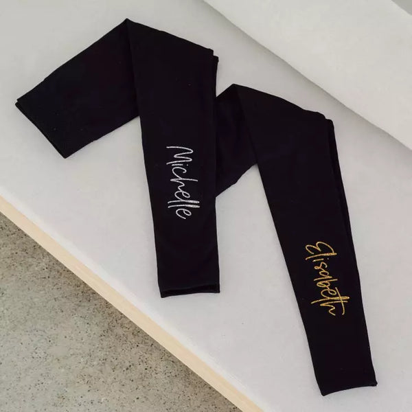 Women’s Custom Printed Black Leggings - Script Font