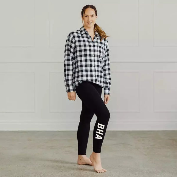 Women’s Custom Printed Black Leggings - Traditional Monogram