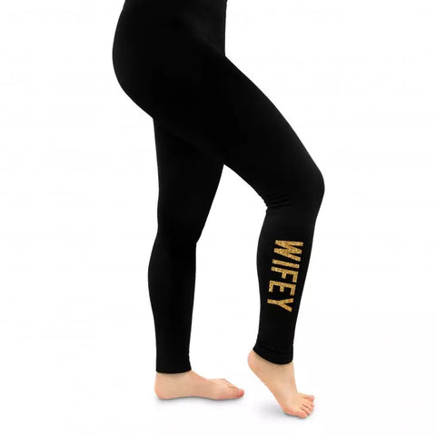 Women’s Custom Printed Black Leggings - Wifey