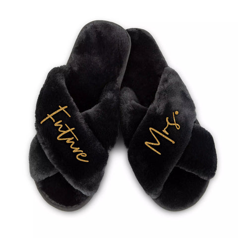 Custom Printed Plush Crossband Slide House Slippers - Future Mrs.