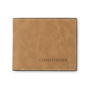 Men’s Custom Engraved Brown Faux Leather Wallet - Serif Font