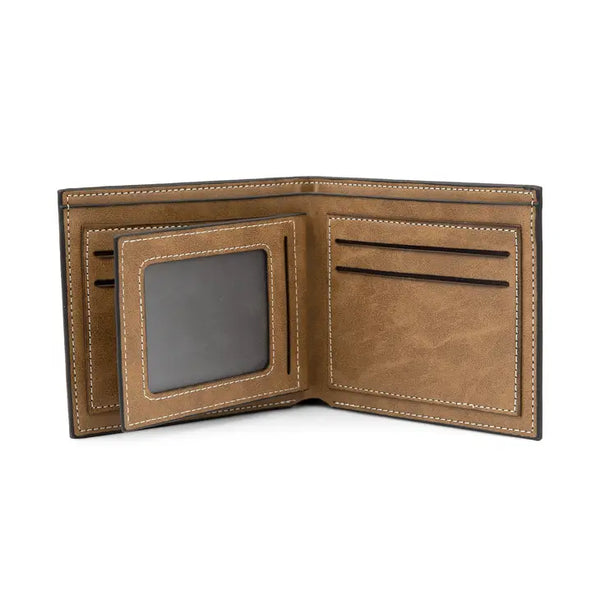 Men’s Custom Engraved Brown Faux Leather Wallet - Serif Font