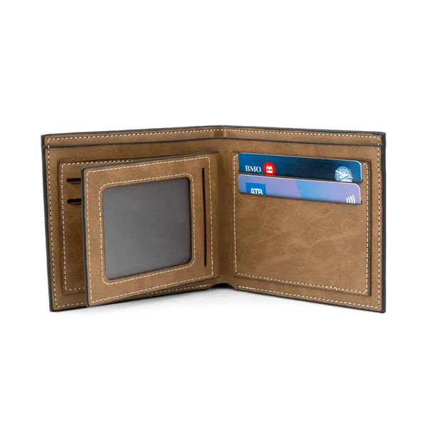 Men’s Custom Engraved Brown Faux Leather Wallet - Serif Font