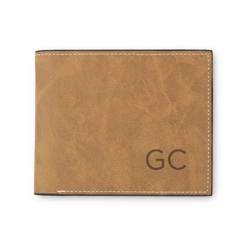 Men’s Custom Engraved Brown Faux Leather Wallet - Initials