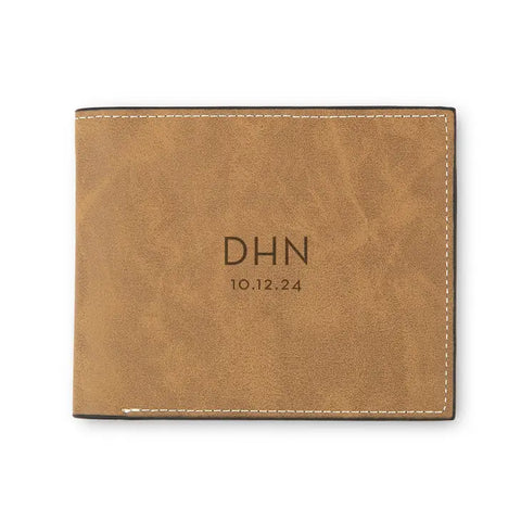 Men’s Custom Engraved Brown Faux Leather Wallet - Modern Monogram