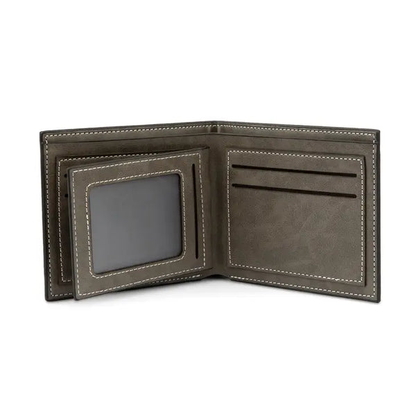 Men’s Custom Engraved Gray Faux Leather Wallet - Serif Font