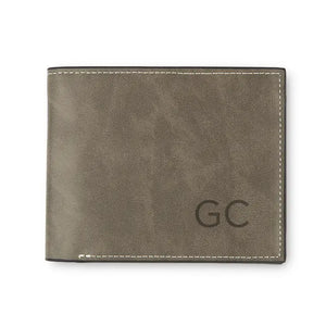 Men’s Custom Engraved Gray Faux Leather Wallet - Initials