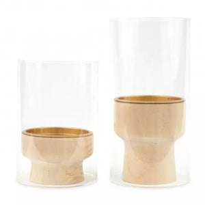 Contemporary Wood & Glass Pillar Candle Holders - Natural - Set of 2