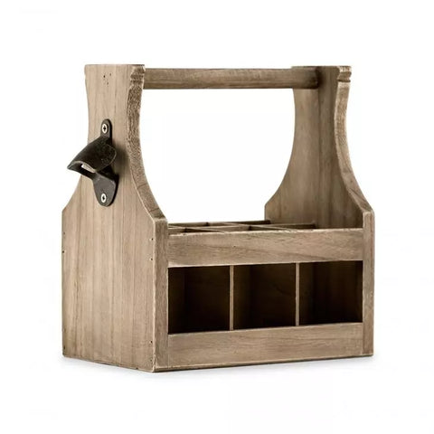 Wooden Beer Bottle Caddy With Opener