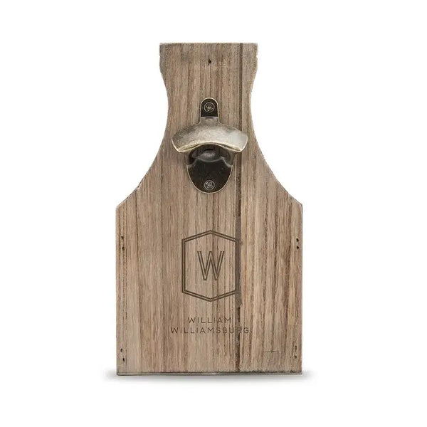 Personalized Wooden Beer Bottle Caddy With Opener - Geo Monogram