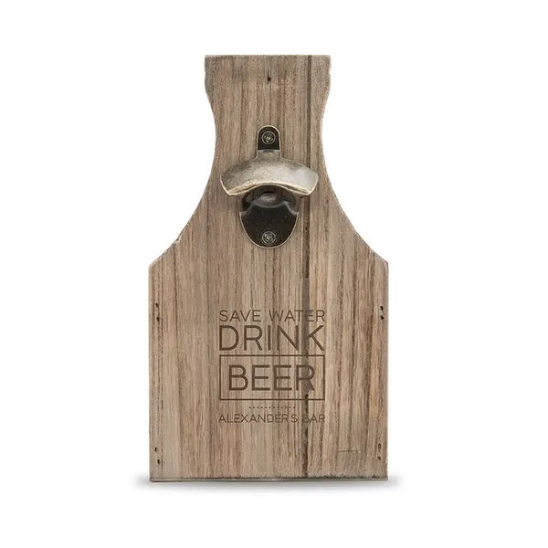 Wood Beer Bottle Caddy With Opener - Save Water Drink Beer