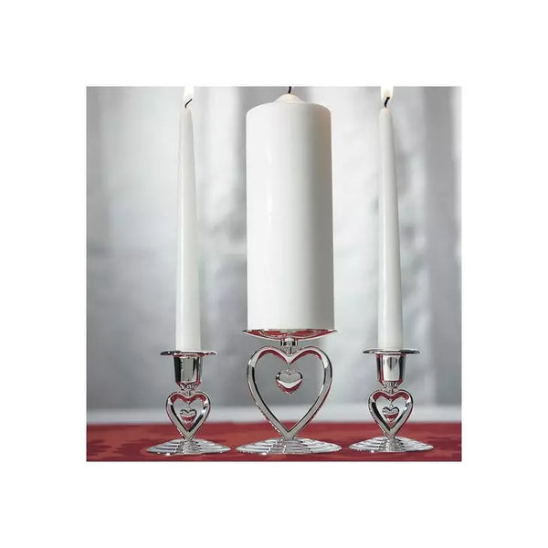 Suspended Heart Unity Candle Holder - Silver