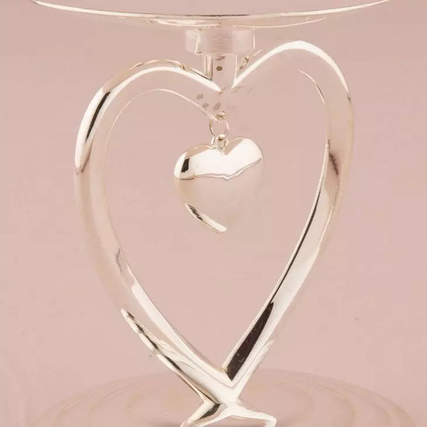 Suspended Heart Unity Candle Holder - Silver