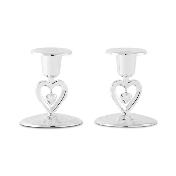 Suspended Heart Taper Candle Holders - Silver - Set of 2