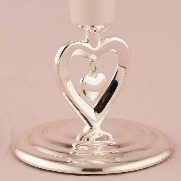 Suspended Heart Taper Candle Holders - Silver - Set of 2