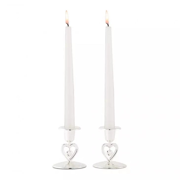 Suspended Heart Taper Candle Holders - Silver - Set of 2